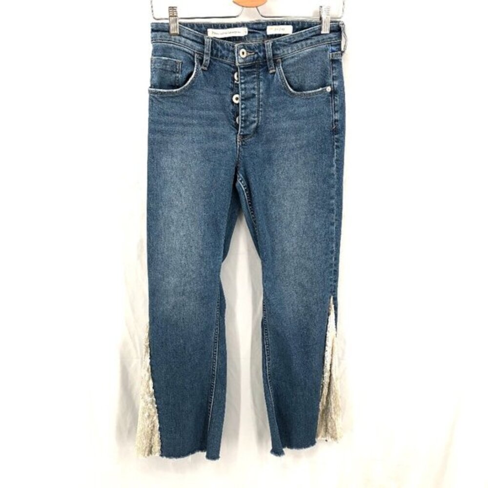 Pilcro & the Letterpress anthropologie button fly sequin accent flare jeans 27